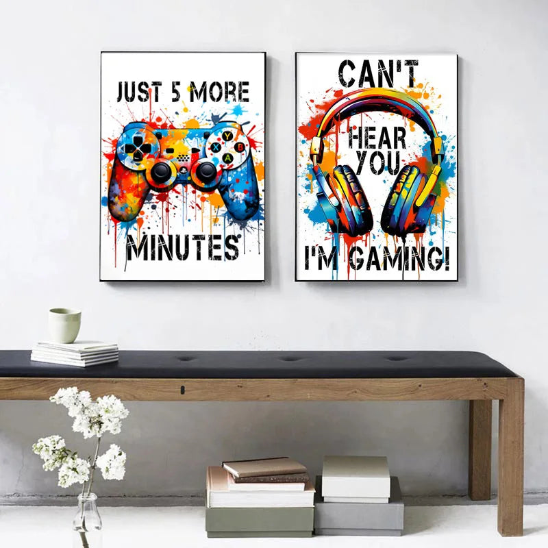 Graffiti Gamer Canvas Painting Game Controller Headphones Posters Print Pictures for Boy Bedroom Play Room Wall Art Home Decor