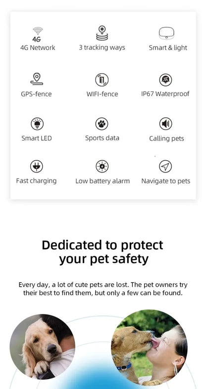 4G Pet Gps Tracker Mini Locator Cat Dog Led Light Gps Collar Tracker Voice Monitor Two-way Voice Communication Waterproof Device